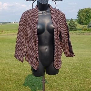 Cut Loose Linen Jacket, plaid, 3/4 sleeve, open